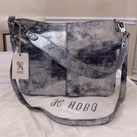 NWT! HOBO BEAUTIFUL blue pewter LEATHER Shoulder Bag - Picture 3 of 5